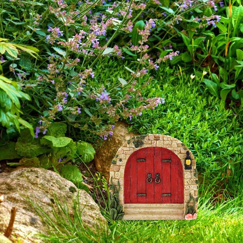 SETOFI Fairy Door for Tree, Wooden Fairy Doors Elf Door Miniature Wood Doors for Garden Yard Trees Ornaments (G) - Image 5